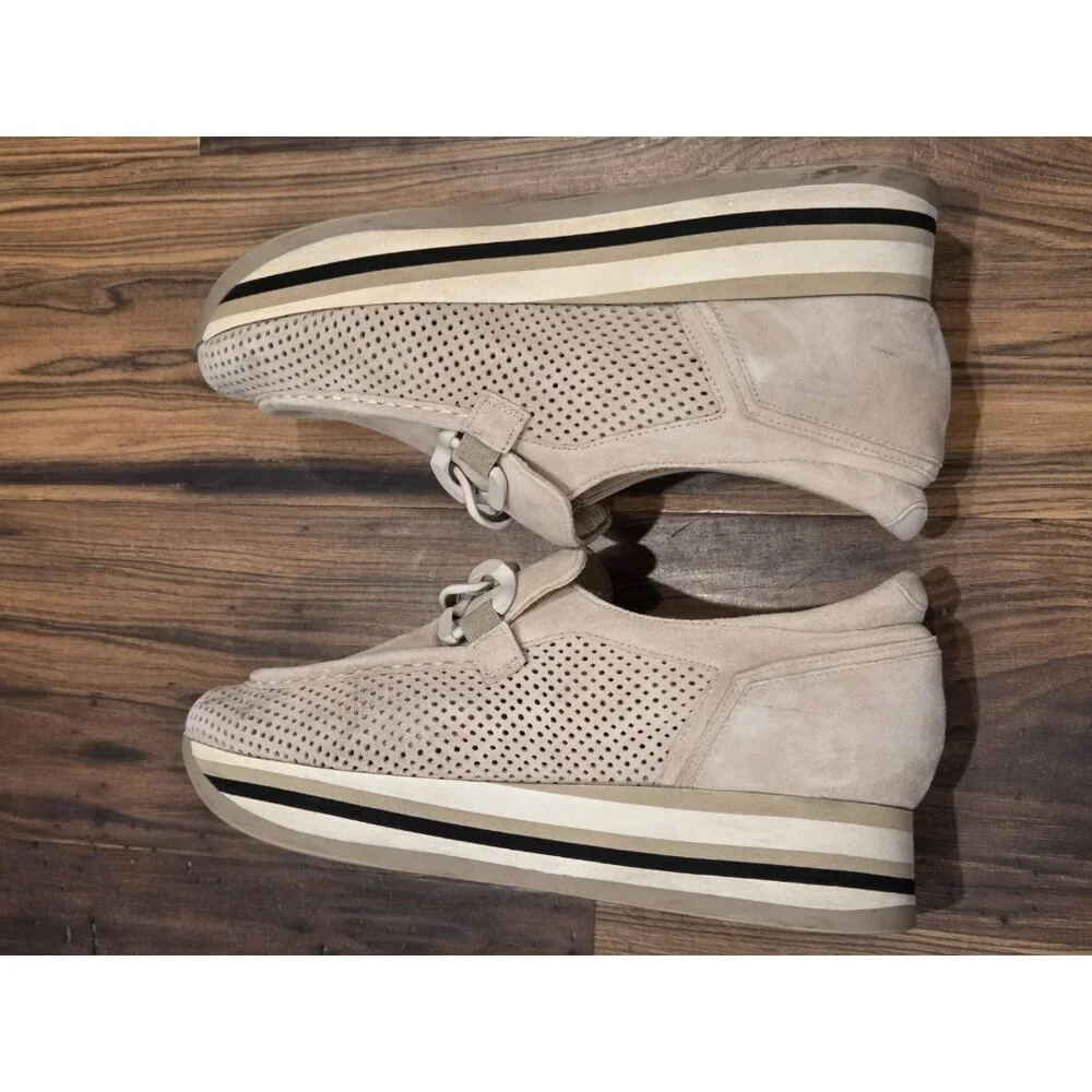 Softwaves Cassie EU 40 Suede Platform Loafers Beige Perforated Chain - Picture 8 of 14